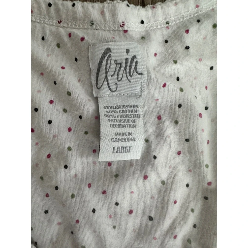 Aria Pink White Striped Henley Nightgown Sleeveless Polka Dot Lace Trim Large